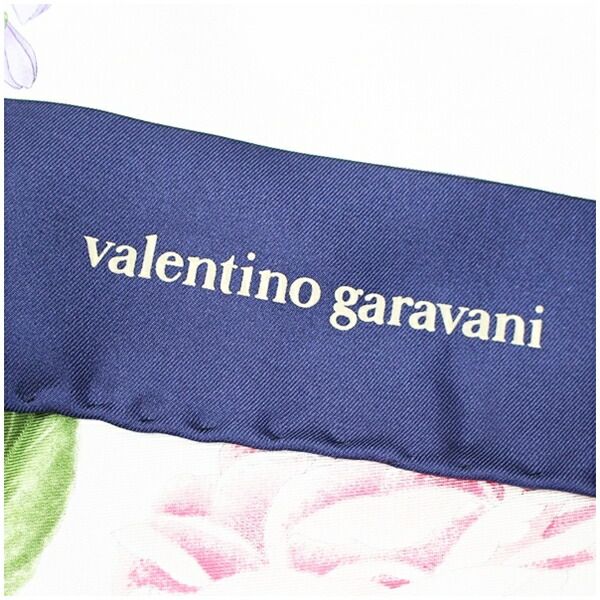 ヴァレンチノガラヴァーニ 未使用 シルク スカーフ ホワイト ネイビー 花柄