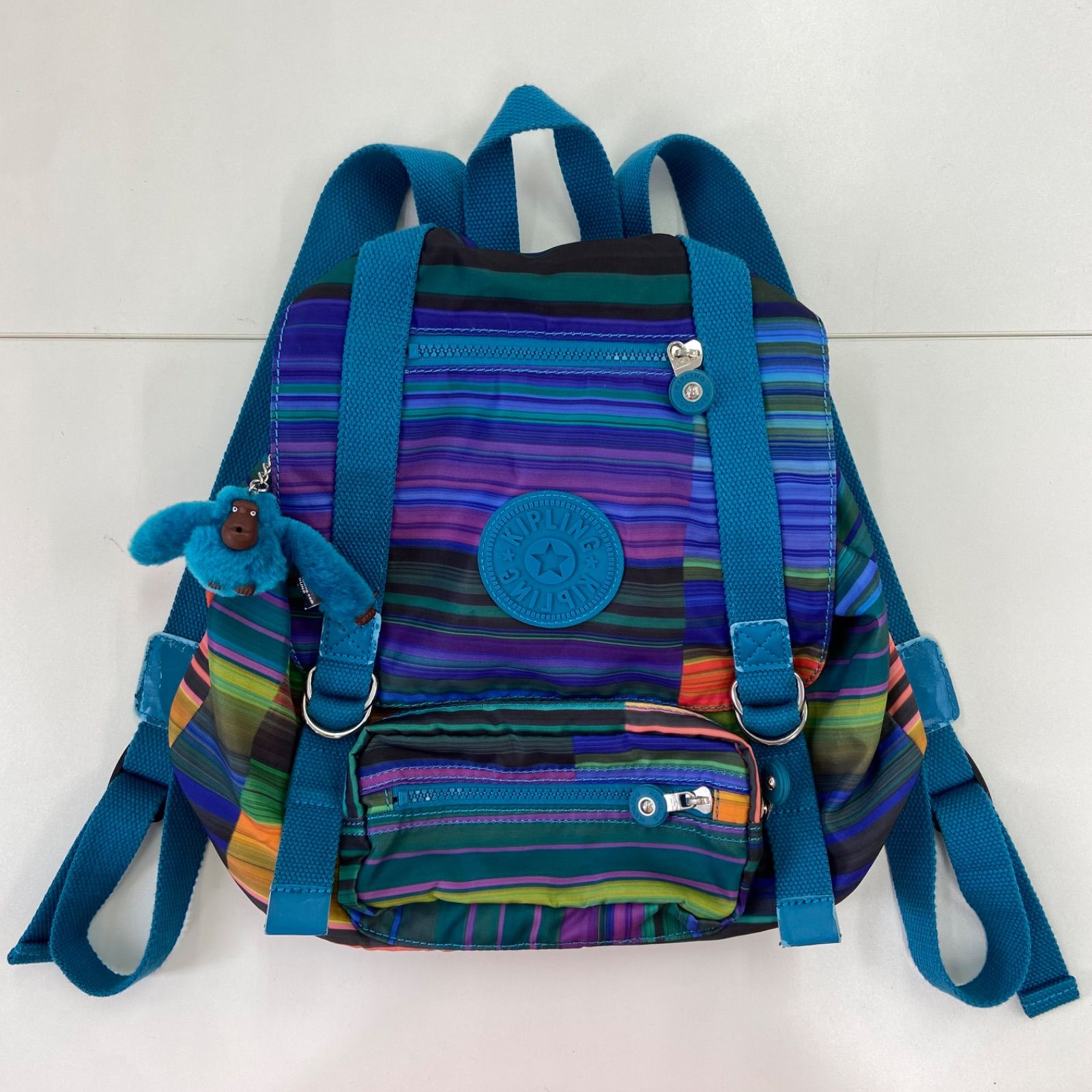 新生活】【セール】【美品】kipling キプリング マルチカラー ボーダー 