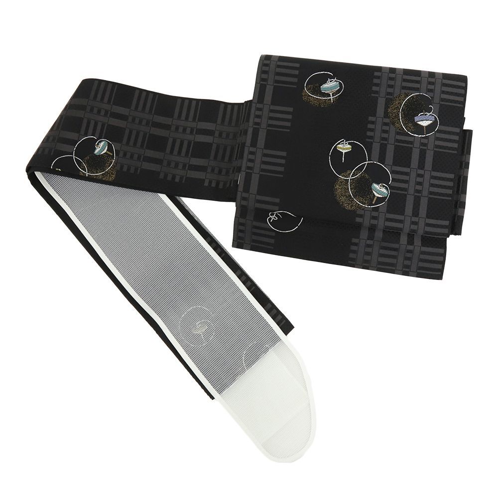 作り帯 黒 名古屋帯 正絹 駒 唐織 リサイクル お太鼓 ワンタッチ帯 軽装帯 付帯 マジックテープ カジュアル 西陣織 No.i 6-2490