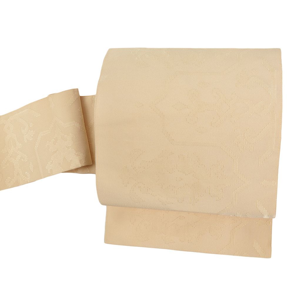 八寸名古屋帯 本爪綴れ 正絹 ベージュ 手織り 仕立て上がり カジュアル お洒落 No.i 6-2471