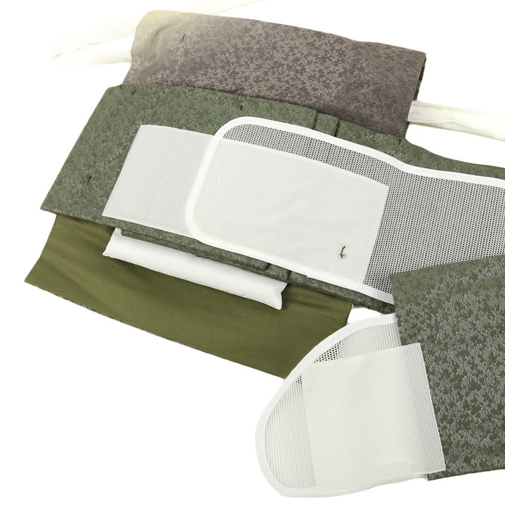  作り帯 黒 袋帯 正絹 灰茶 クリーム色 緑 ふくれ織 手描友禅 ぼかし 二重太鼓 お太鼓 ワンタッチ帯 付帯 マジックテープ No.i 6-2489 付け帯 作り帯 帯