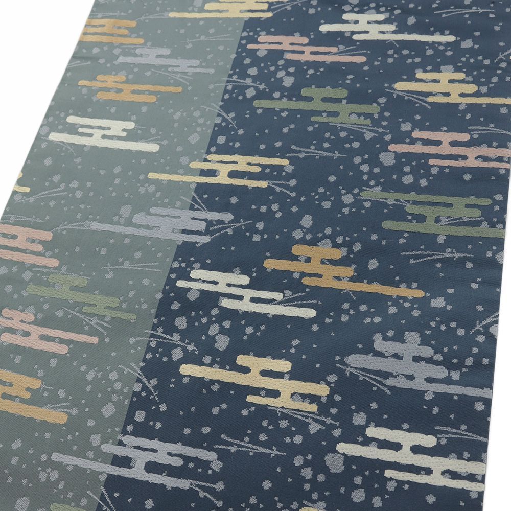  名古屋帯 正絹 青 緑 ヱ霞 唐織 リサイクル カジュアル お洒落 仕立て上がり 九寸 No i 6 2475 名古屋帯 帯