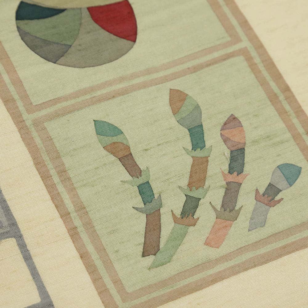 名古屋帯 牛首紬 正絹 クリーム色 春 中古 帯 リサイクル つくし