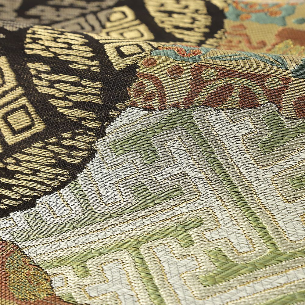 袋帯 誉田屋源兵衛 正絹 中古 焦げ茶 黒 金 宝尽くし 七宝 菱