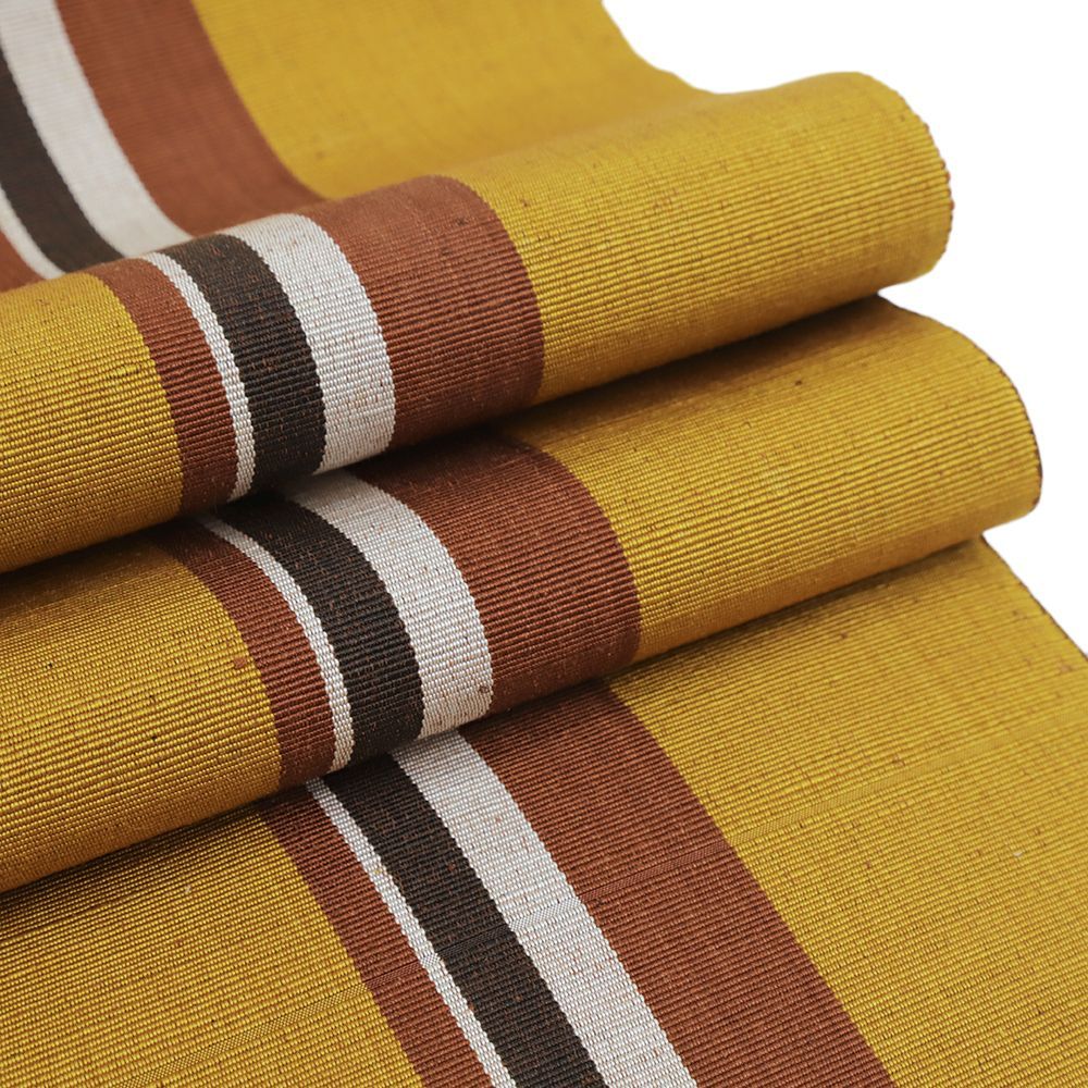 名古屋帯 黄八丈 中古 正絹 ベージュ 黄茶 縞 仕立て上がり カジュアル