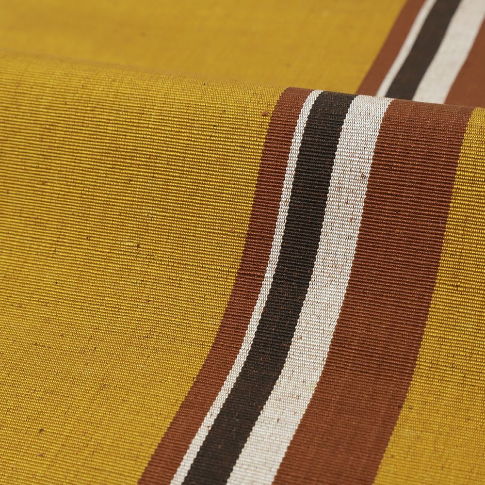 名古屋帯 黄八丈 中古 正絹 ベージュ 黄茶 縞 仕立て上がり カジュアル