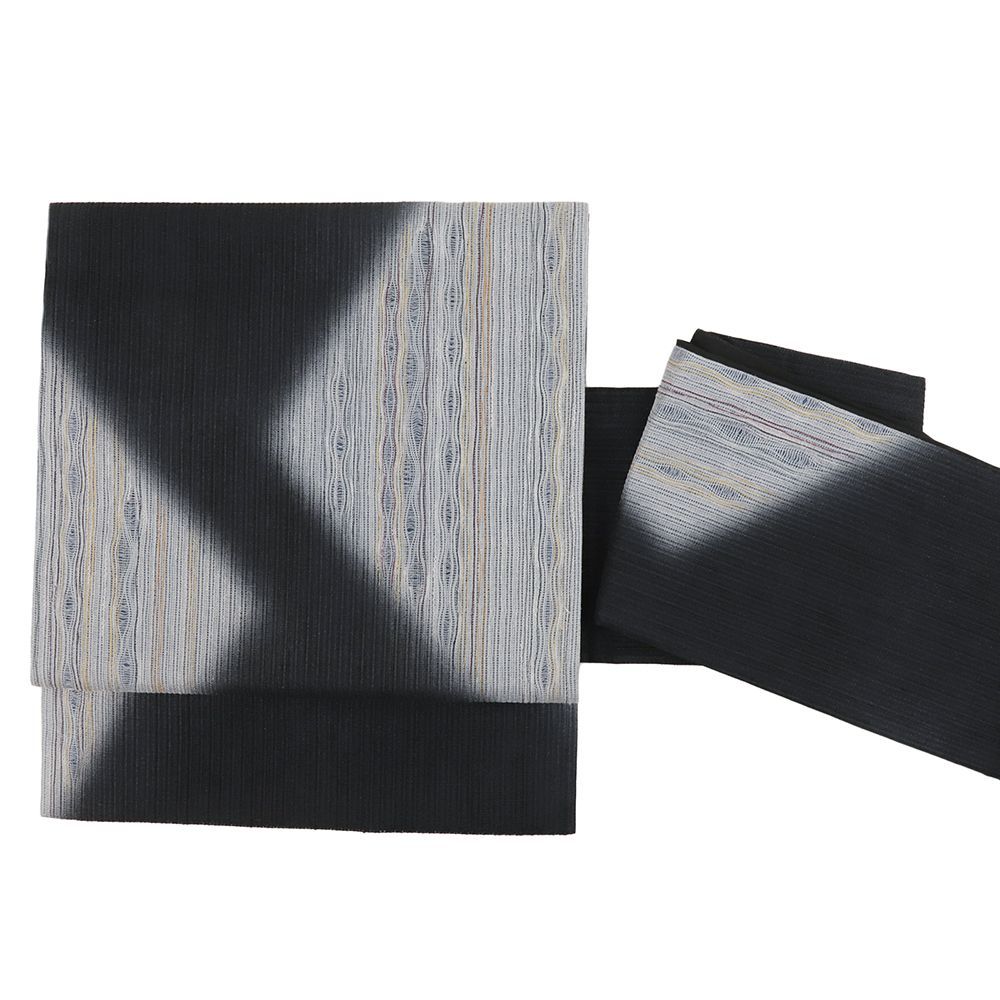 作り帯 青柳 櫛引織 黒 洒落袋帯 正絹 赤城紬 リサイクル お太鼓 ワンタッチ帯 軽装帯 付帯 カジュアル 西陣織 No.i 6-2488
