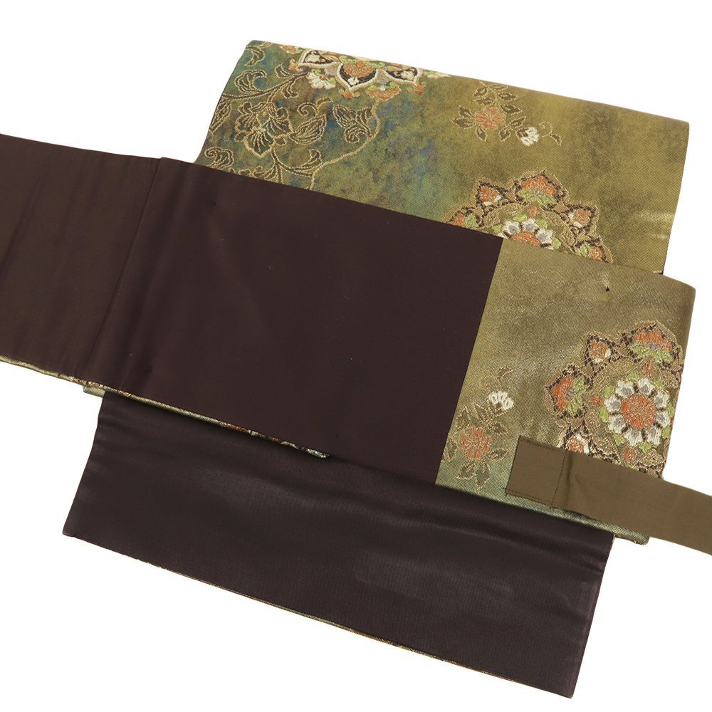  作り帯 金 袋帯 二重太鼓 正絹 華文 花唐草 付帯 フォーマル 唐織 西陣織 引箔 リサイクル お太鼓 ワンタッチ帯 軽装帯 No.i 6-2491 付け帯 作り帯 帯