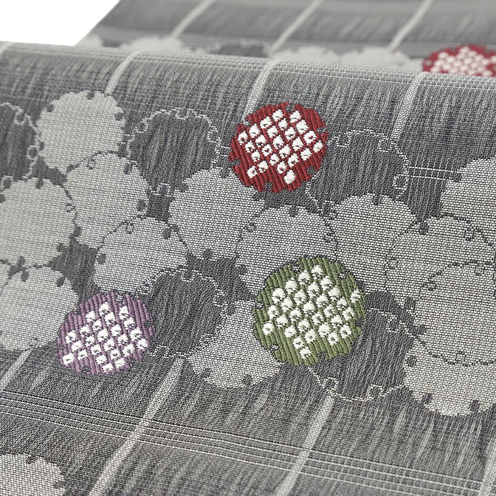 袋帯 弥栄織物 正絹 グレー 雪輪 格子 リサイクル 三重組織超軽量全通