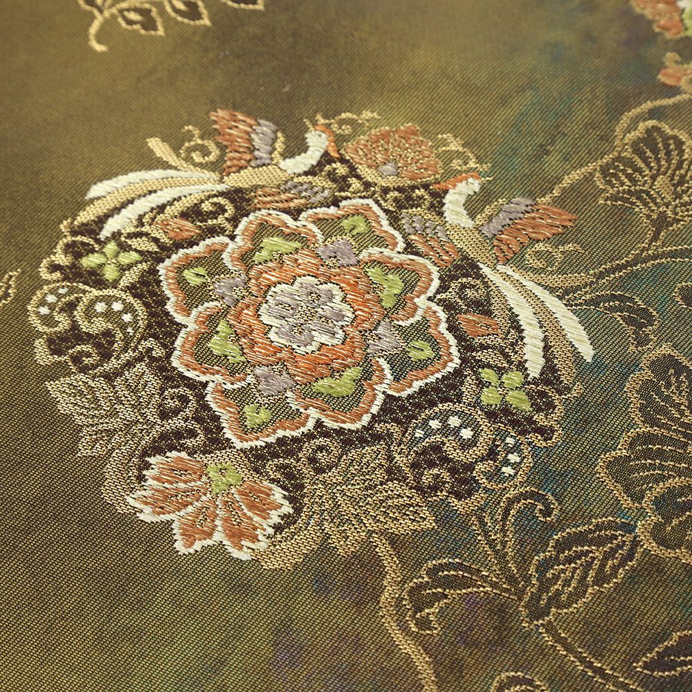 作り帯 金 中古 袋帯 二重太鼓 正絹 華文 花唐草 付帯 フォーマル 唐織