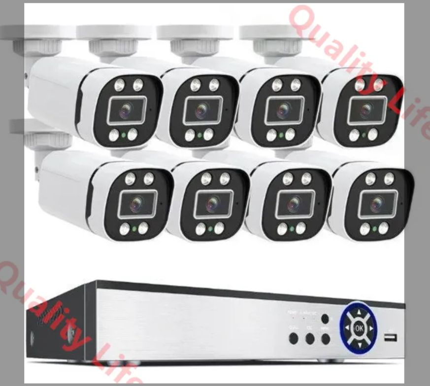 2025最新モデル*防犯カメラセット8台カメラ 500万画素 屋外IP 66防水 遠隔監視-動体検知 暗視撮影 AHDセット ハードディスク付き