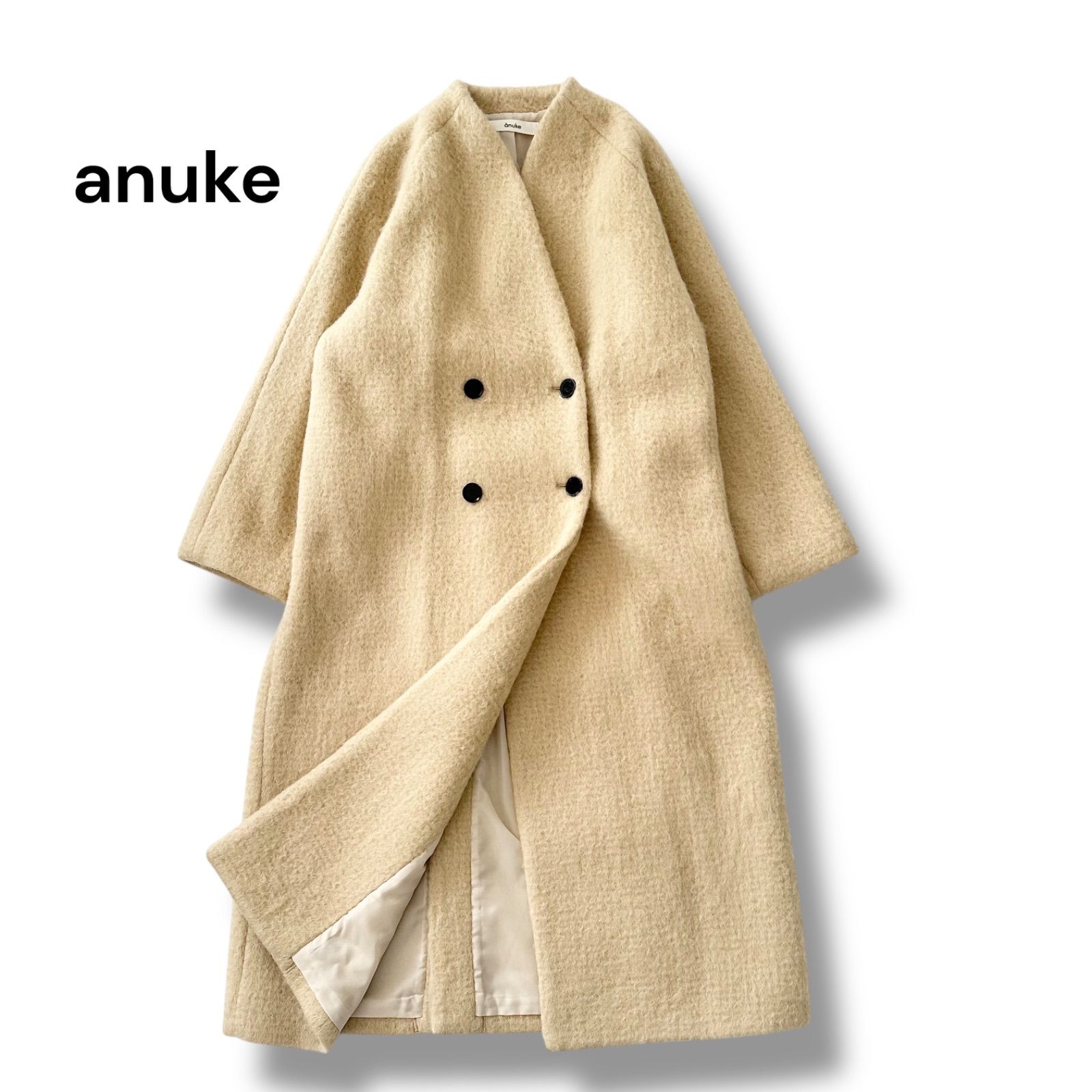 新品 anuke アンヌーク Collarless Shaggy Coat 2024AW クリーム 36 S
