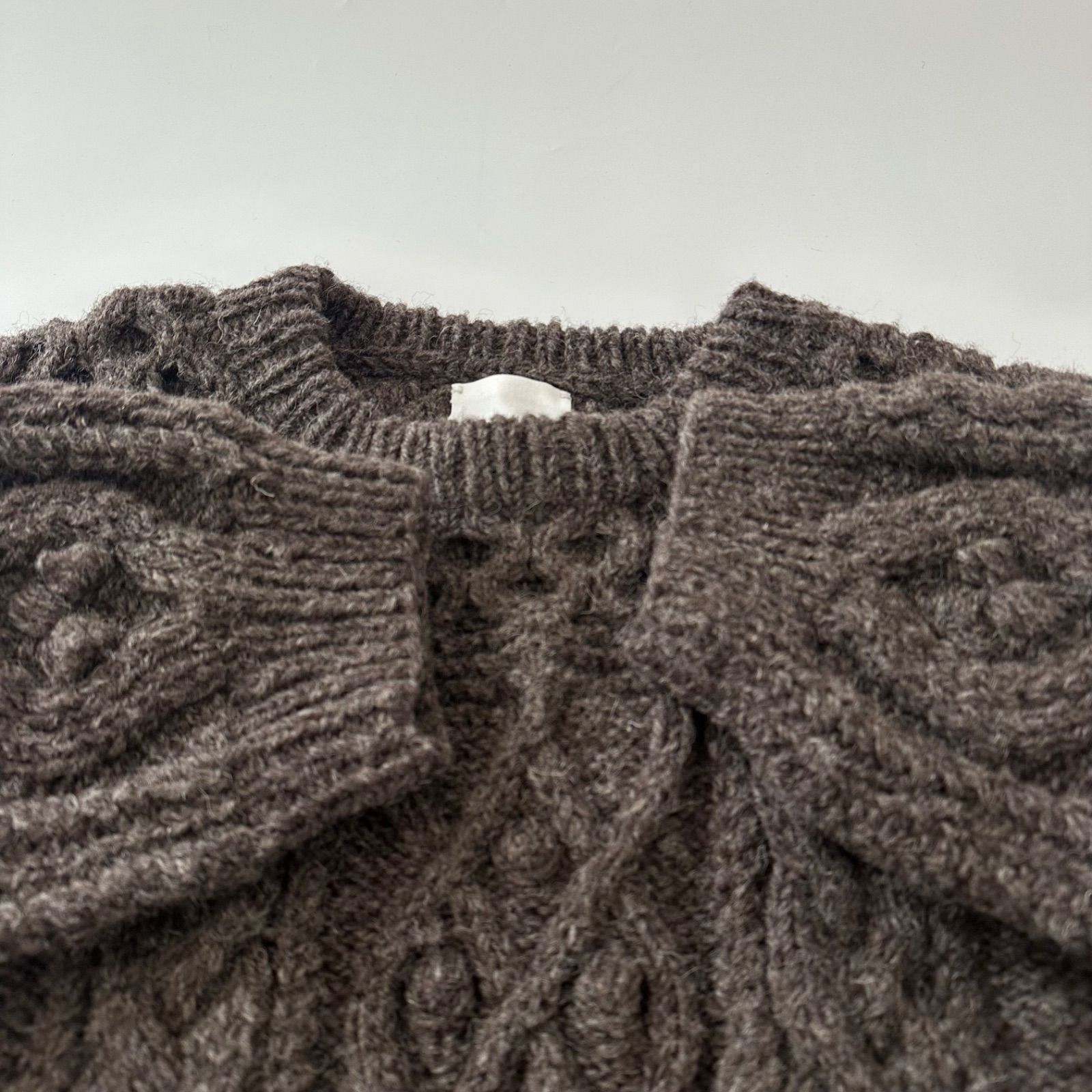 美品 カーサフライン アラン模様 パネルニット プルオーバー ブラウン F 美品 CASA FLINE カーサフライン アラン模様パネル ニットプルオーバー