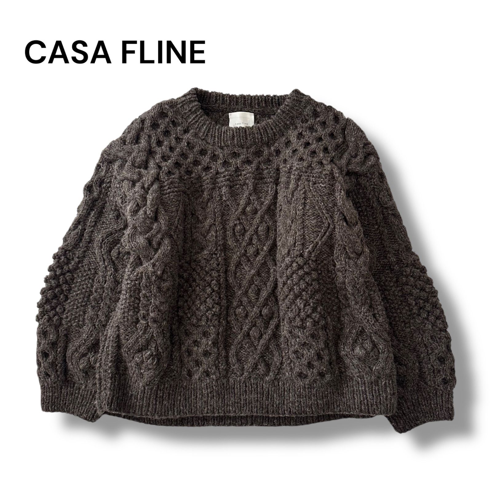 美品 CASA FLINE カーサフライン アラン模様パネル ニットプルオーバー 美品 CASA FLINE カーサフライン アラン模様パネル ニットプルオーバー