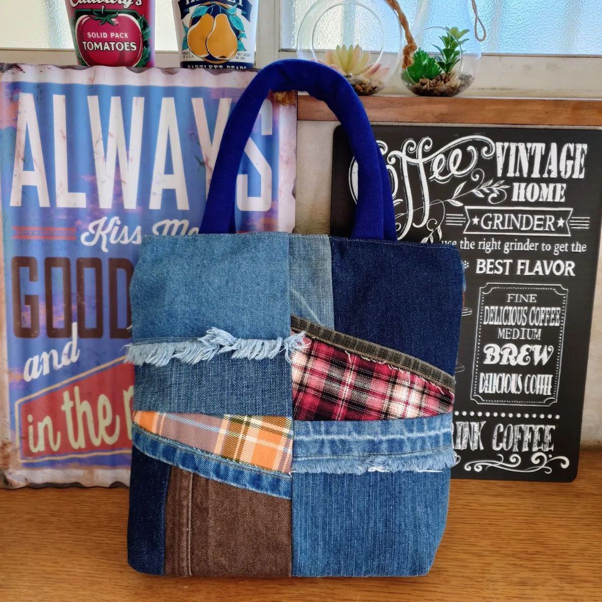 53☆USEDデニムリメイク☆トートバッグ☆パッチワーク☆サブバッグ