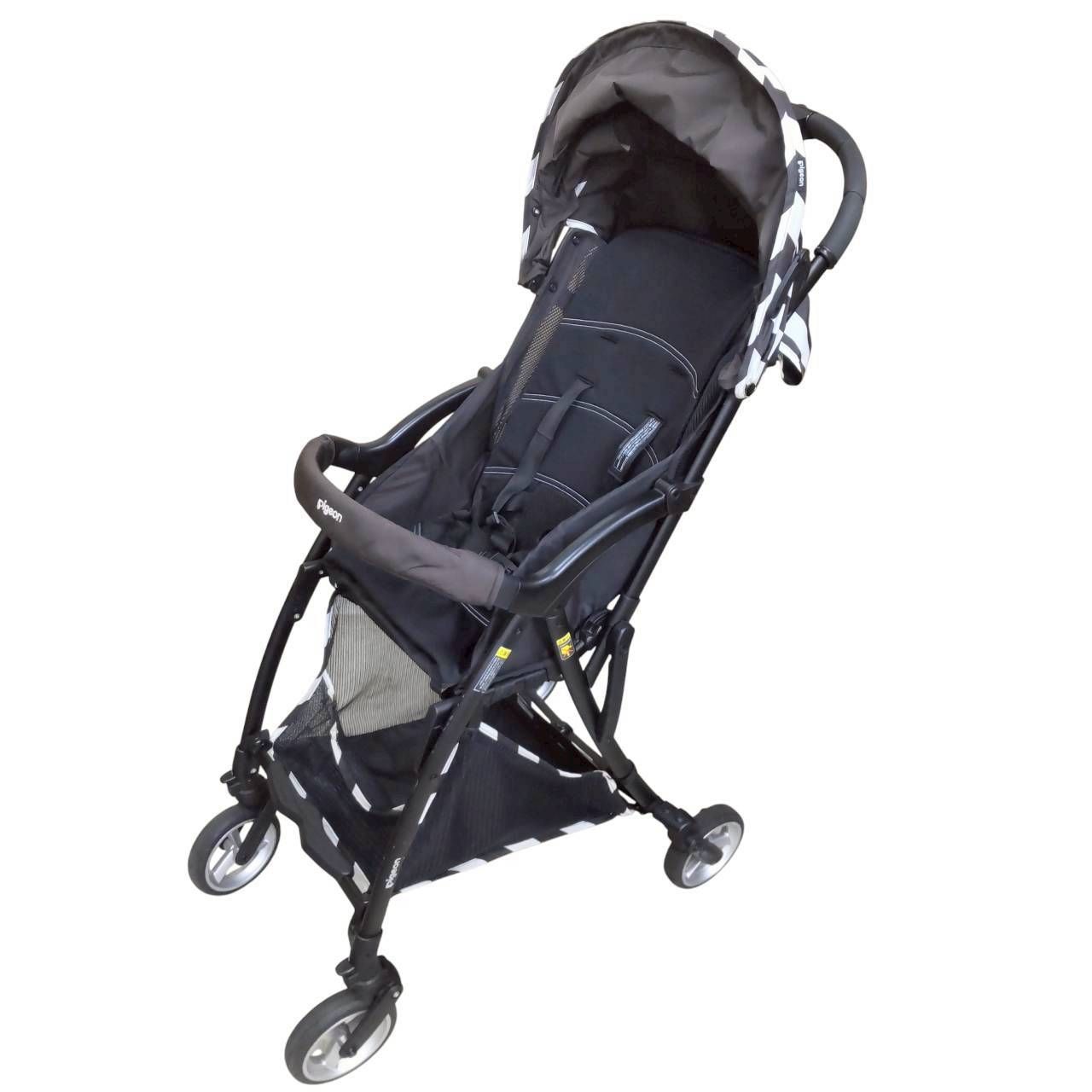 【中古品】pigeon ピジョン ベビーカー B形 Bingle ビングル モノクロストライプ ホワイト ブラック 白系 黒系 乳幼児 1人用ベビーカー ベビー コンパクト 自立 折りたたみ 取扱説明書付き/D2953