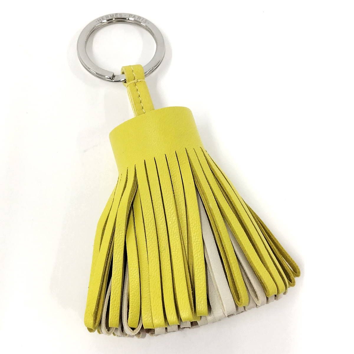 HERMES カルメン チャーム イエロー系 ブラウン系 ホワイト トリコロール フリンジ U刻印