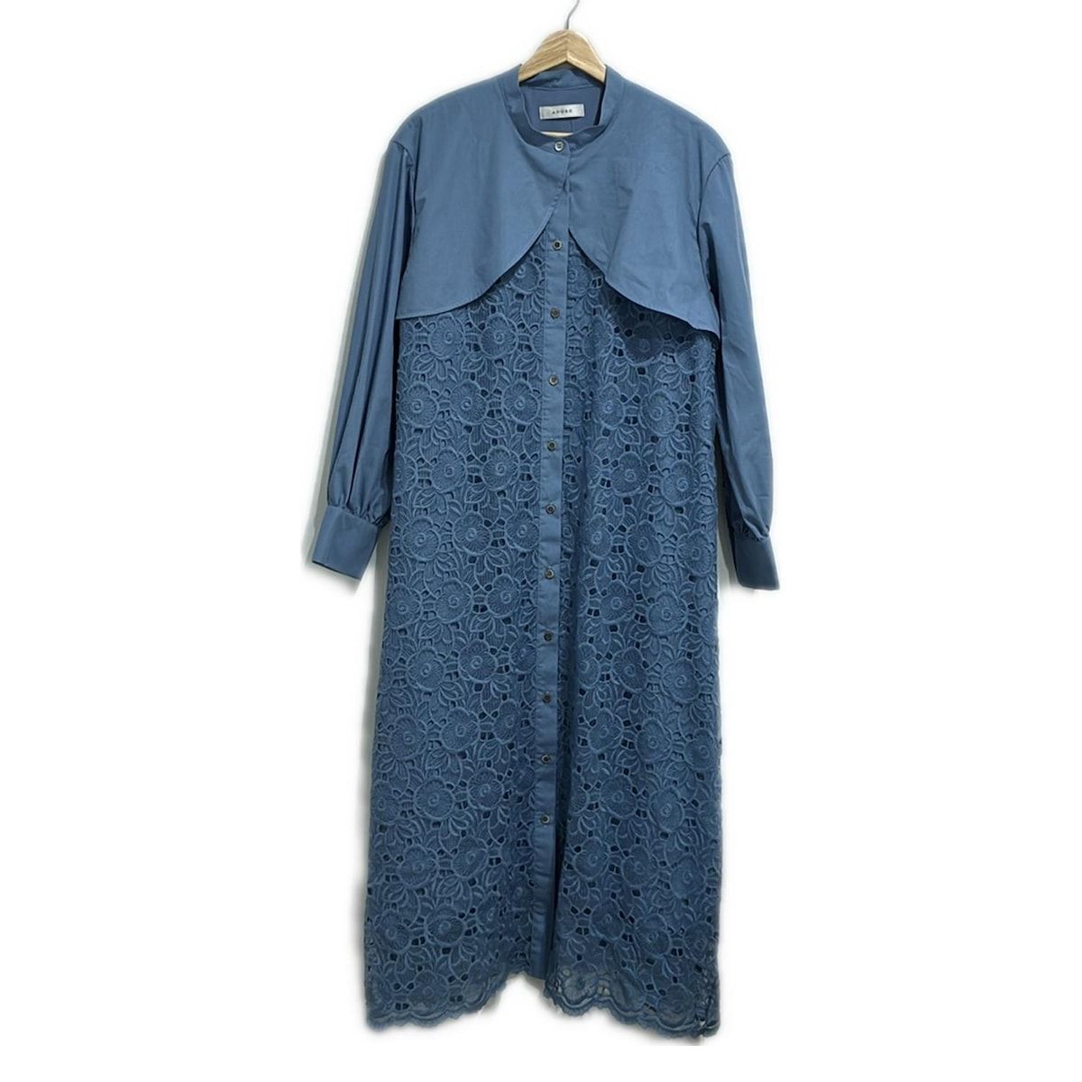 アドーア ワンピース サイズ38 M レディース カメリアレースワンピース 531-5140209 ライトブルー 長袖 マキシ丈 レース シャツワンピ