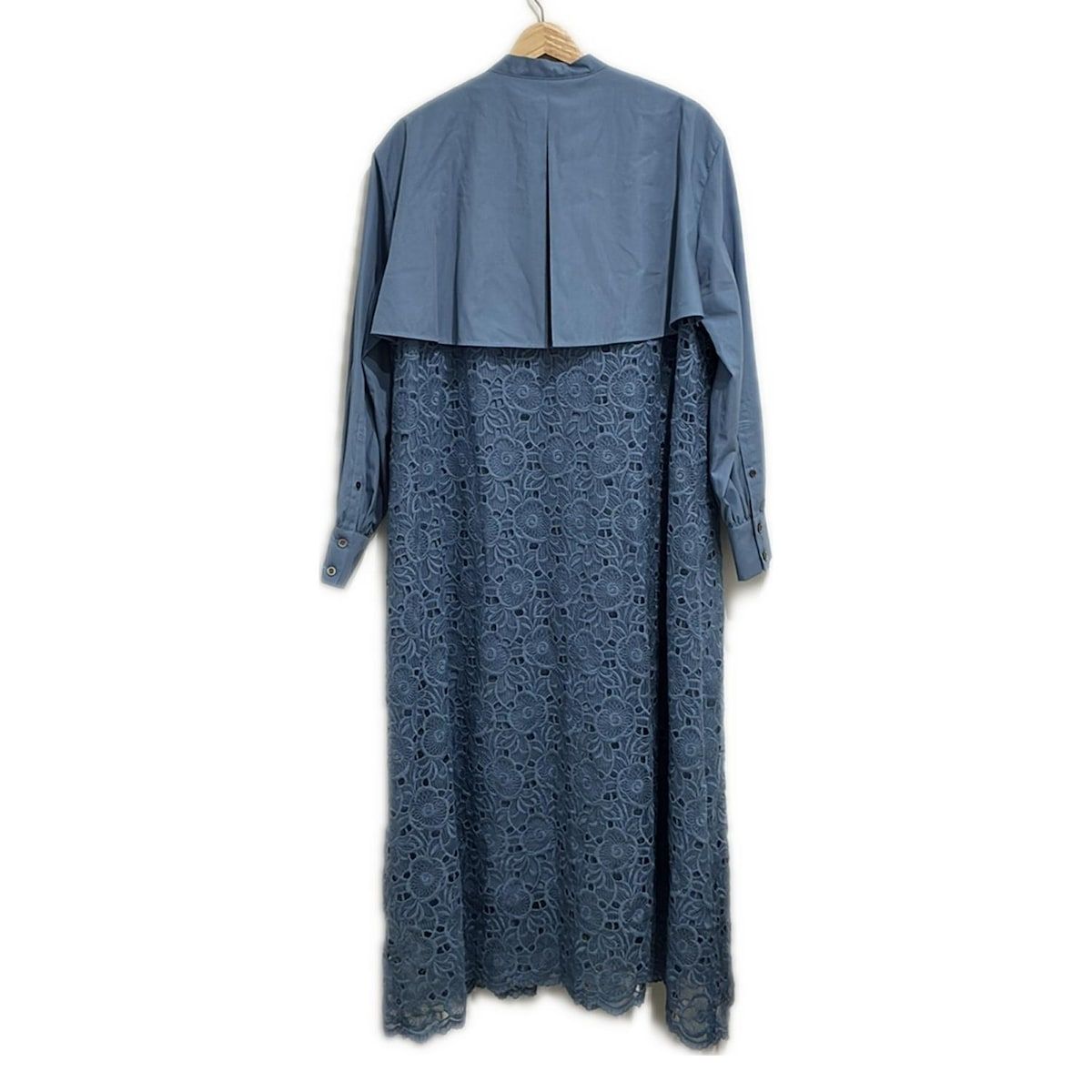 アドーア ワンピース サイズ38 M レディース カメリアレースワンピース 531-5140209 ライトブルー 長袖 マキシ丈 レース シャツワンピ