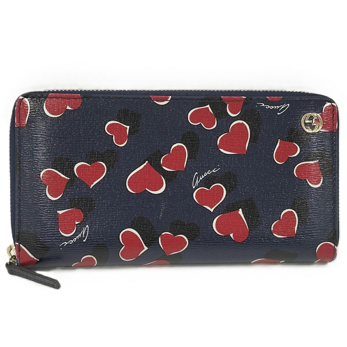 GUCCI ラウンドファスナー 長財布 インターロッキングG ハート柄