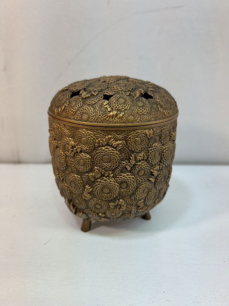 s25t-0980m【中古】佐野宏采 万菊香炉 香道具 当時物 骨董品 伝統工芸