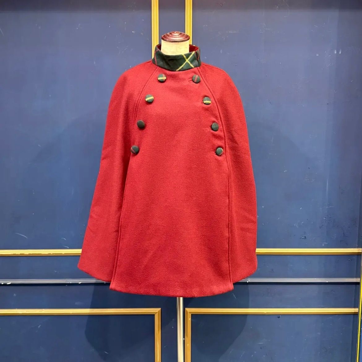 jewel trash マント バーガンディ グリーン チェック柄 ポンチョ モッズ レトロ 昭和 タータンチェック retro fashion