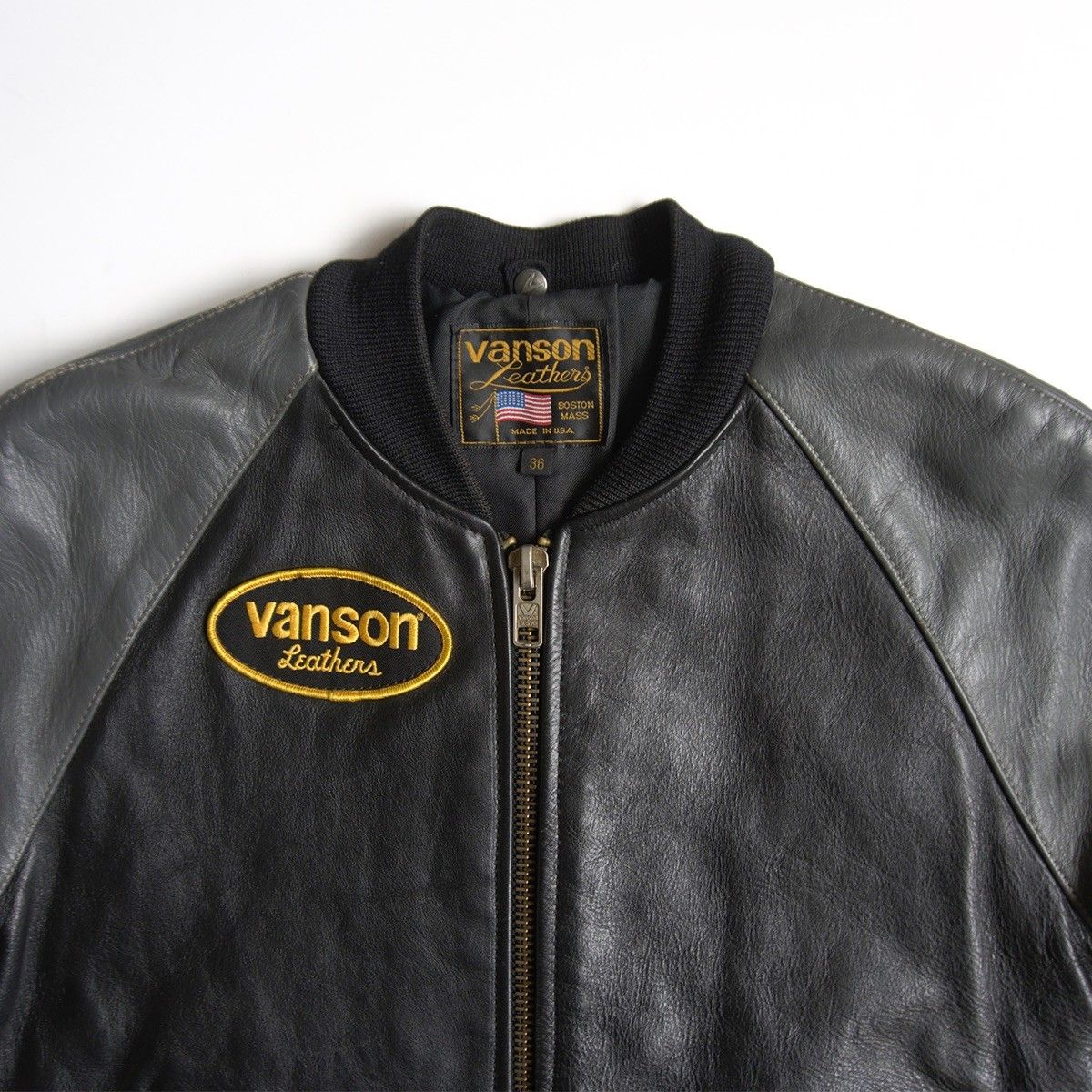 雰囲気抜群】 VANSON 【TJV オールレザー スタジャン】36 ブラック