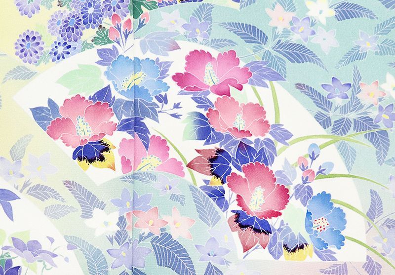  記念感謝祭 仕立無料 伝統的工芸品本加賀友禅手描技術者巨匠毎田仁郎先生作 祝い王朝四季花扇面文色留袖 色留袖 着物