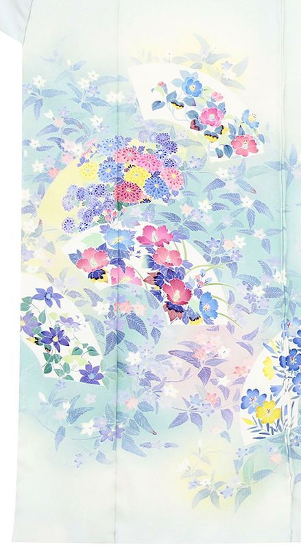 伝統的工芸品本加賀友禅手描技術者巨匠毎田仁郎先生作 祝い王朝四季花扇面文色留袖