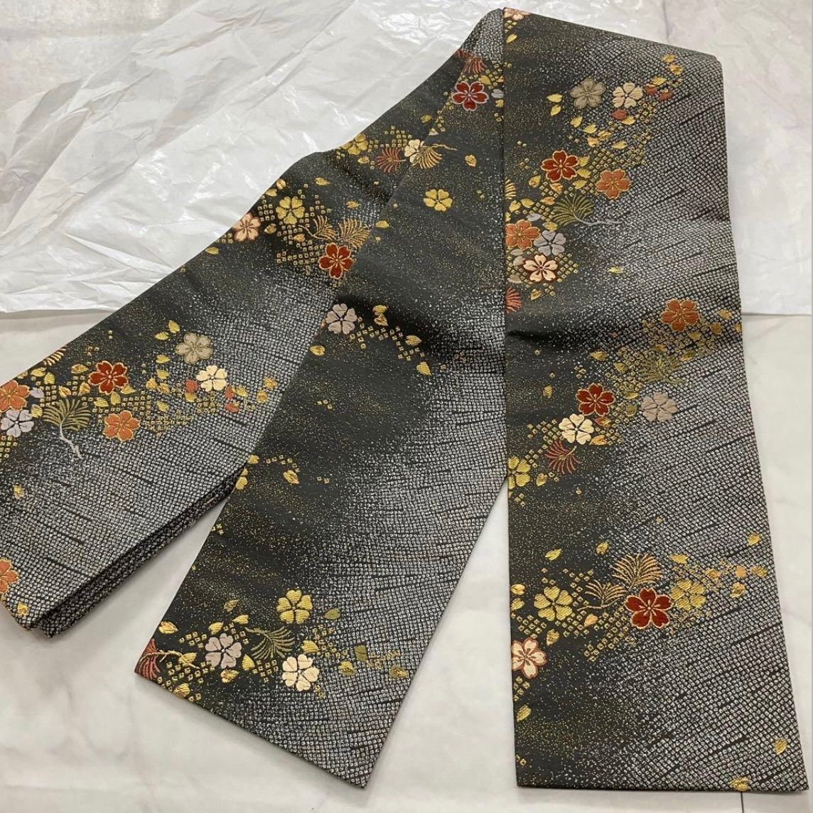 kimono one●kimonoarisa●♥同然●最 西陣織唐織●正絹●リバーシブル●長尺●半幅帯半巾帯小袋帯●429㎝●