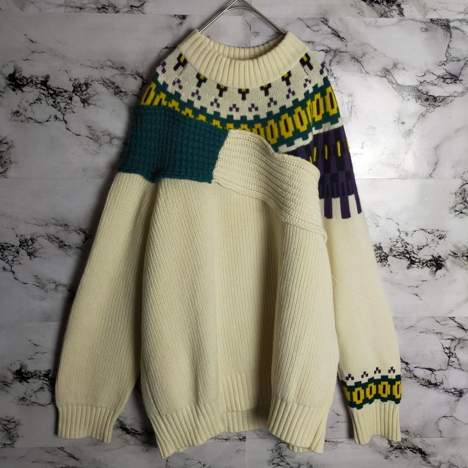 名作】sacai サカイ ニット 3(L相当) 21AW クリーム 総柄 セーター