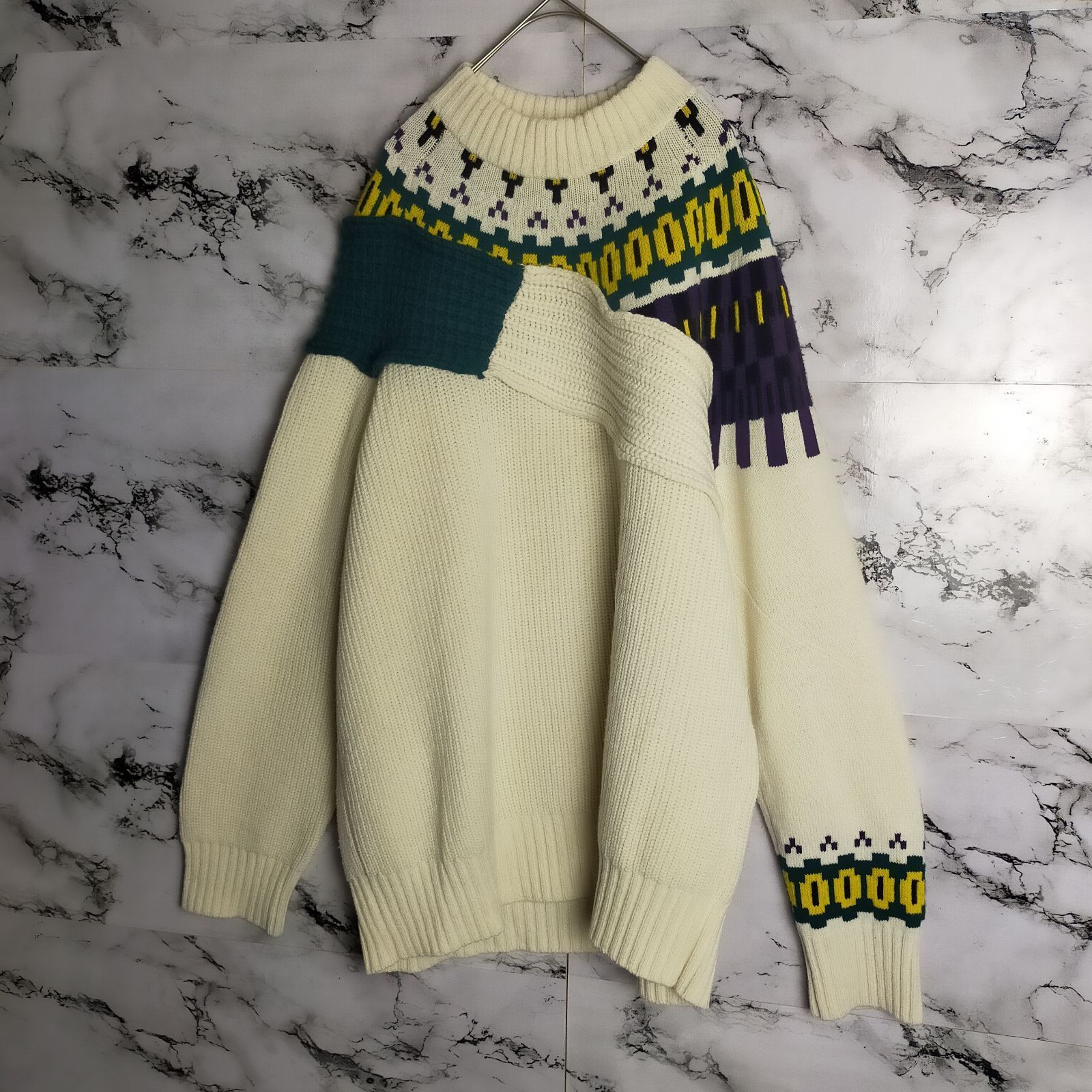 名作】sacai サカイ ニット 3(L相当) 21AW クリーム 総柄 セーター