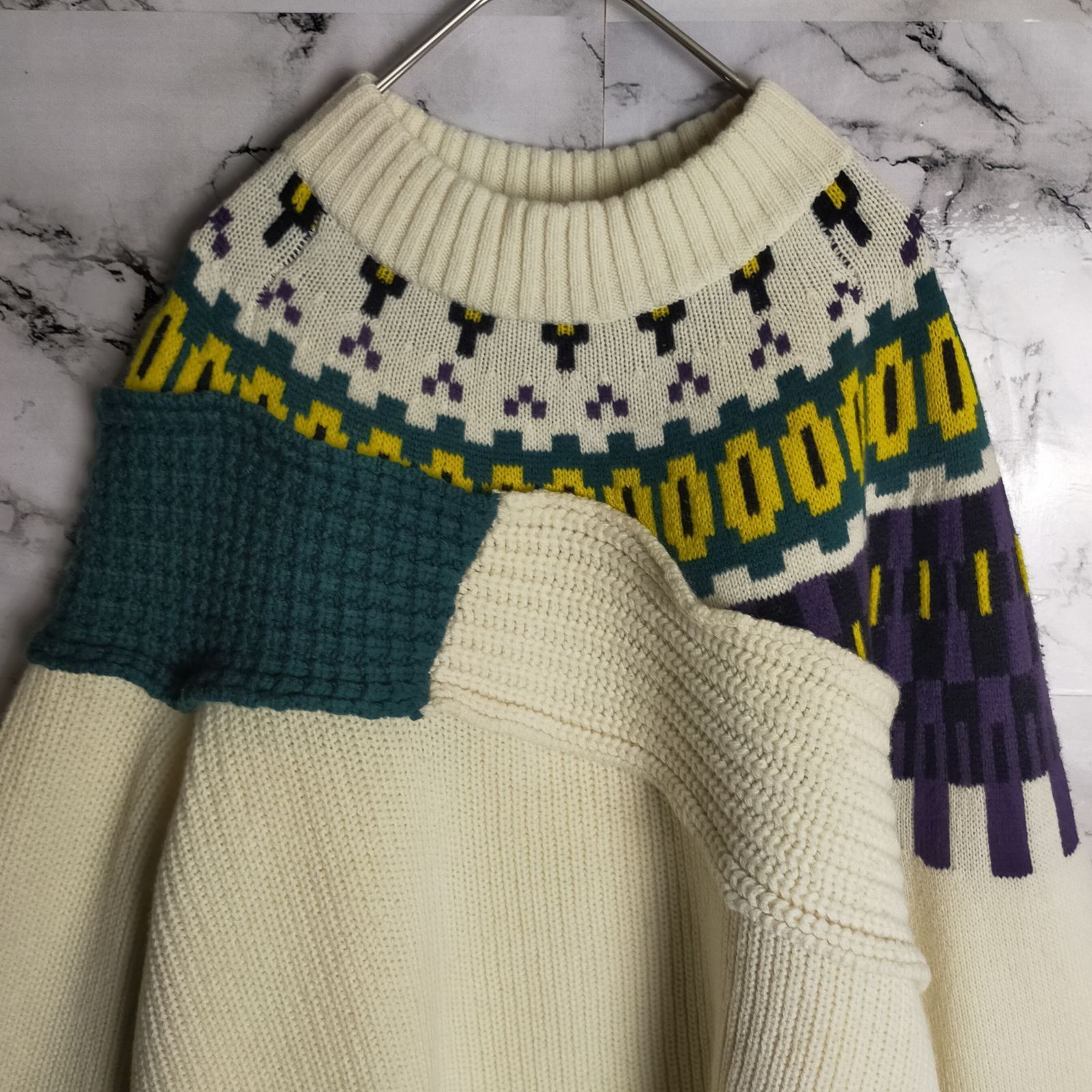 名作】sacai サカイ ニット 3(L相当) 21AW クリーム 総柄 セーター