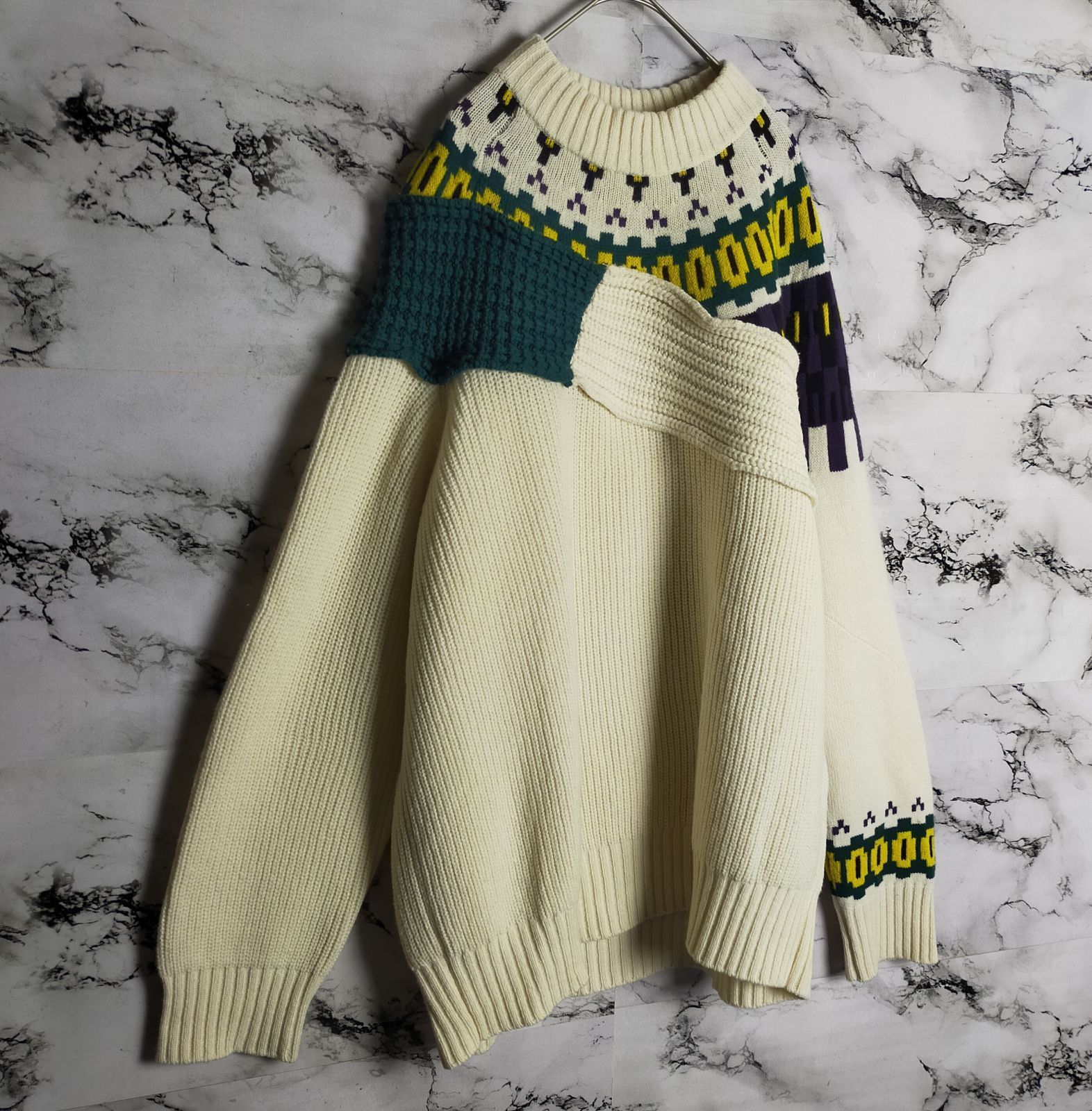 名作】sacai サカイ ニット 3(L相当) 21AW クリーム 総柄 セーター