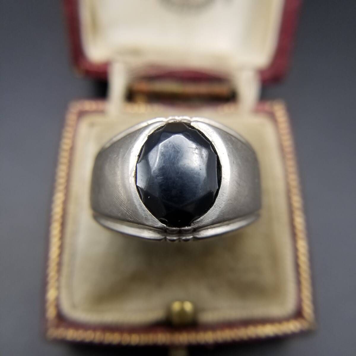 ESPO ヘマタイト オーバル ファセット シグネット 925 シルバー ヴィンテージ リング 銀指輪 メンズジュエリー クラシカル Y 16-U