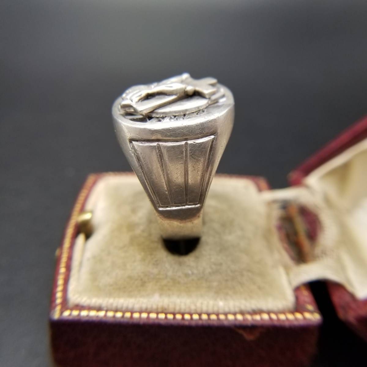 キリストと十字架 クリアストーン装飾 925 シルバー ヴィンテージ シグネット リング 銀 指輪 モチーフジュエリー 重厚感 Y 11 US