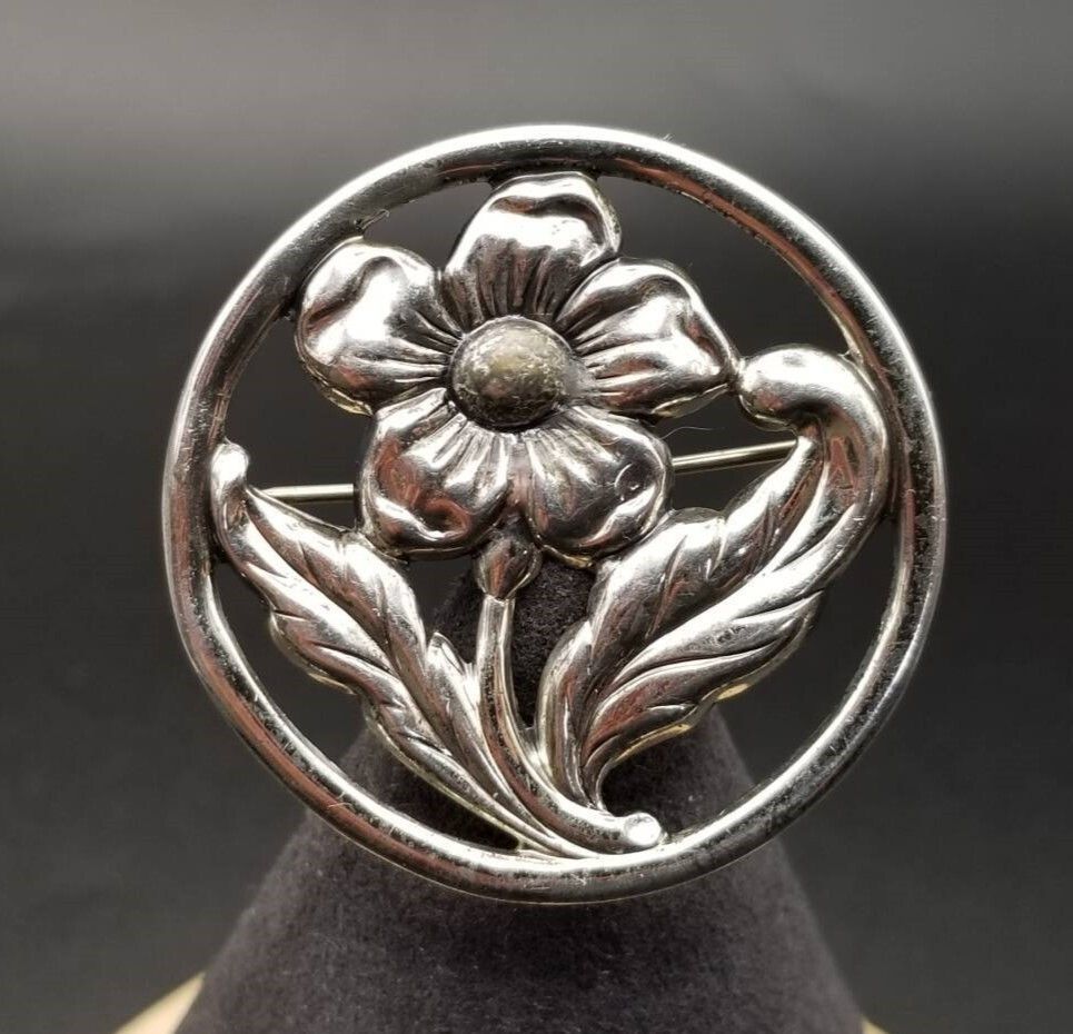 お花 フローラル ラウンドフレーム 透かし 925 シルバー ヴィンテージ