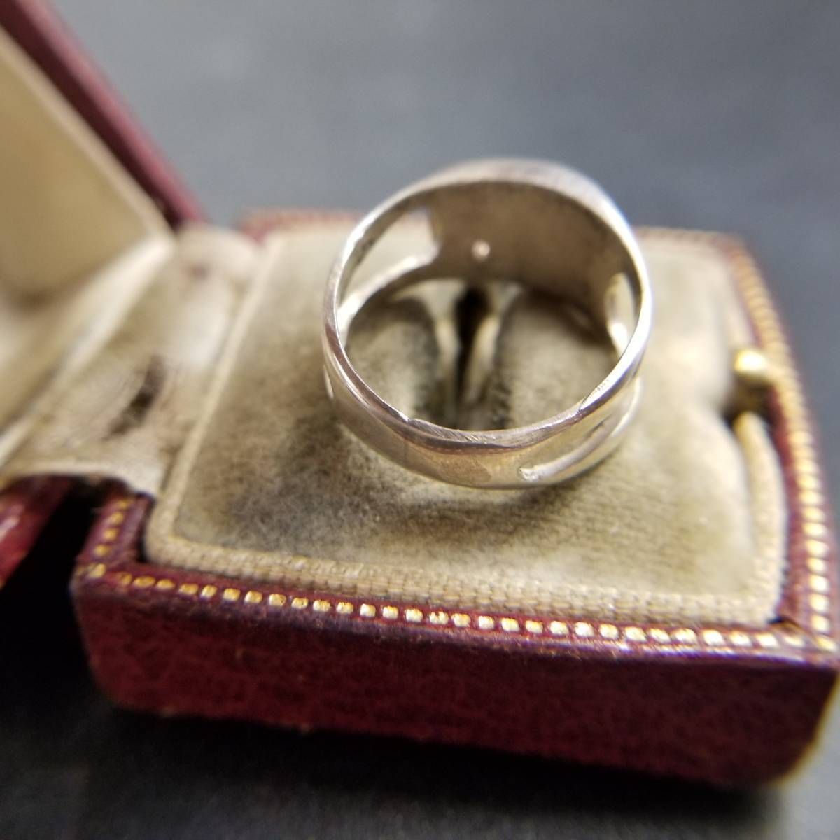 アメジストガラス ウェーブ 彫刻 900 シルバー ヴィンテージ リング