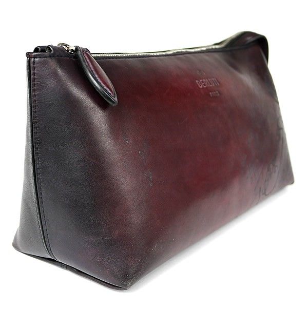 Berluti ベルルッティ アイビー スクリット ヴェネチアレザー カリグラフィー ポーチ ハンドバッグ メンズ 赤茶系 100976