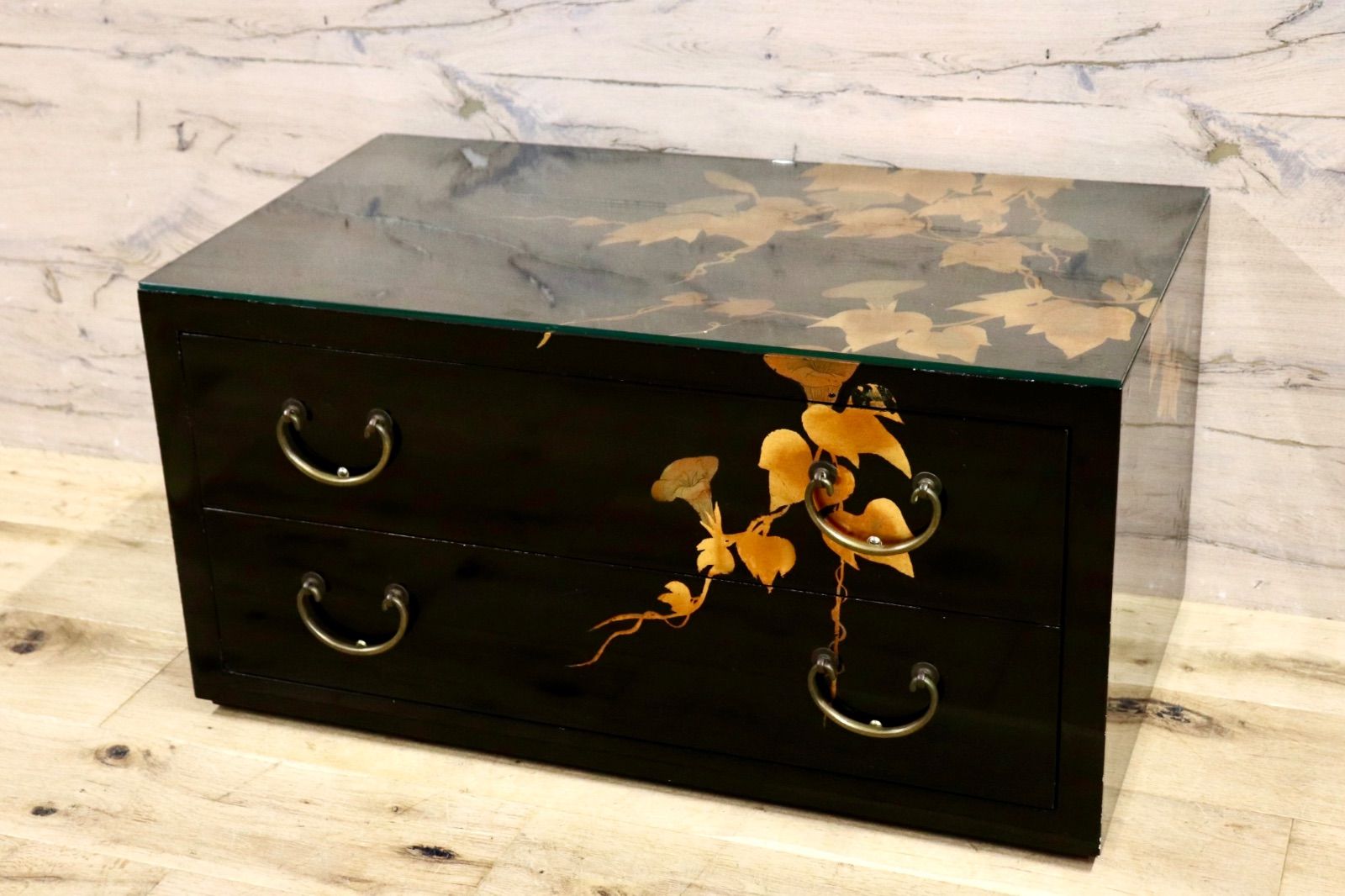 GMIS364○小箪笥 和箪笥 整理箪笥 ミニチェスト 2段収納 古道具 黒漆