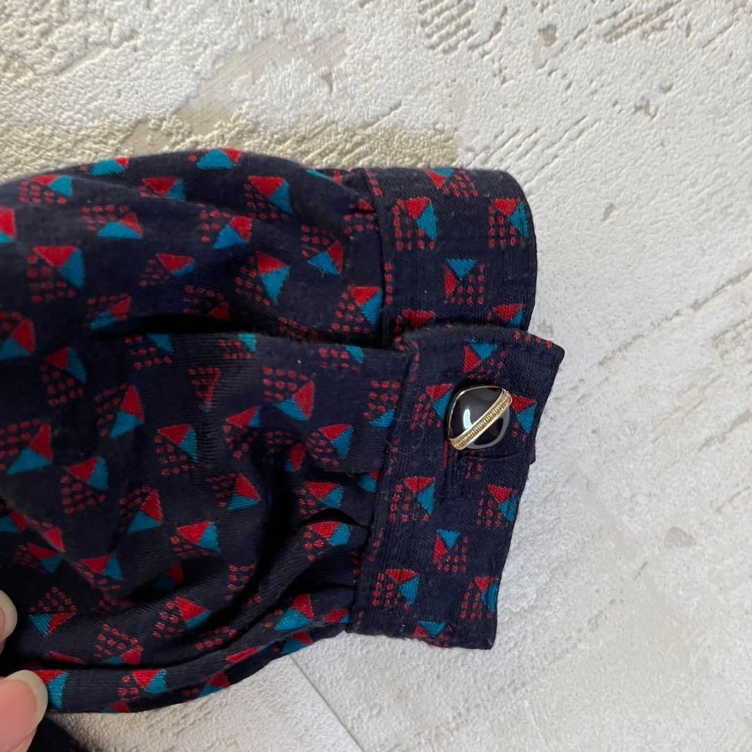 昭和レトロ 幾何学小紋柄長袖ロングワンピース