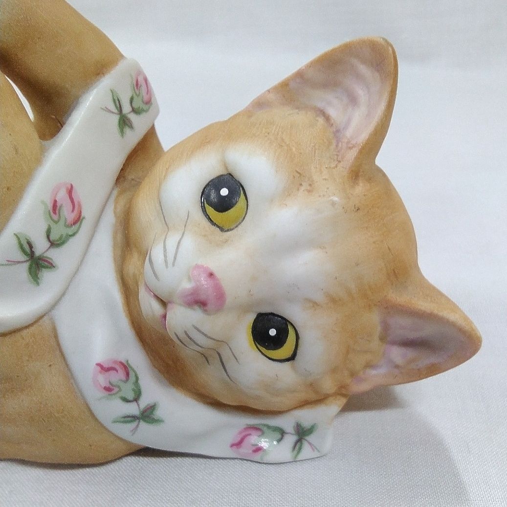 猫 ねこ 置物 陶器 ネコ オブジェ インテリア 茶猫 M685 - メルカリ