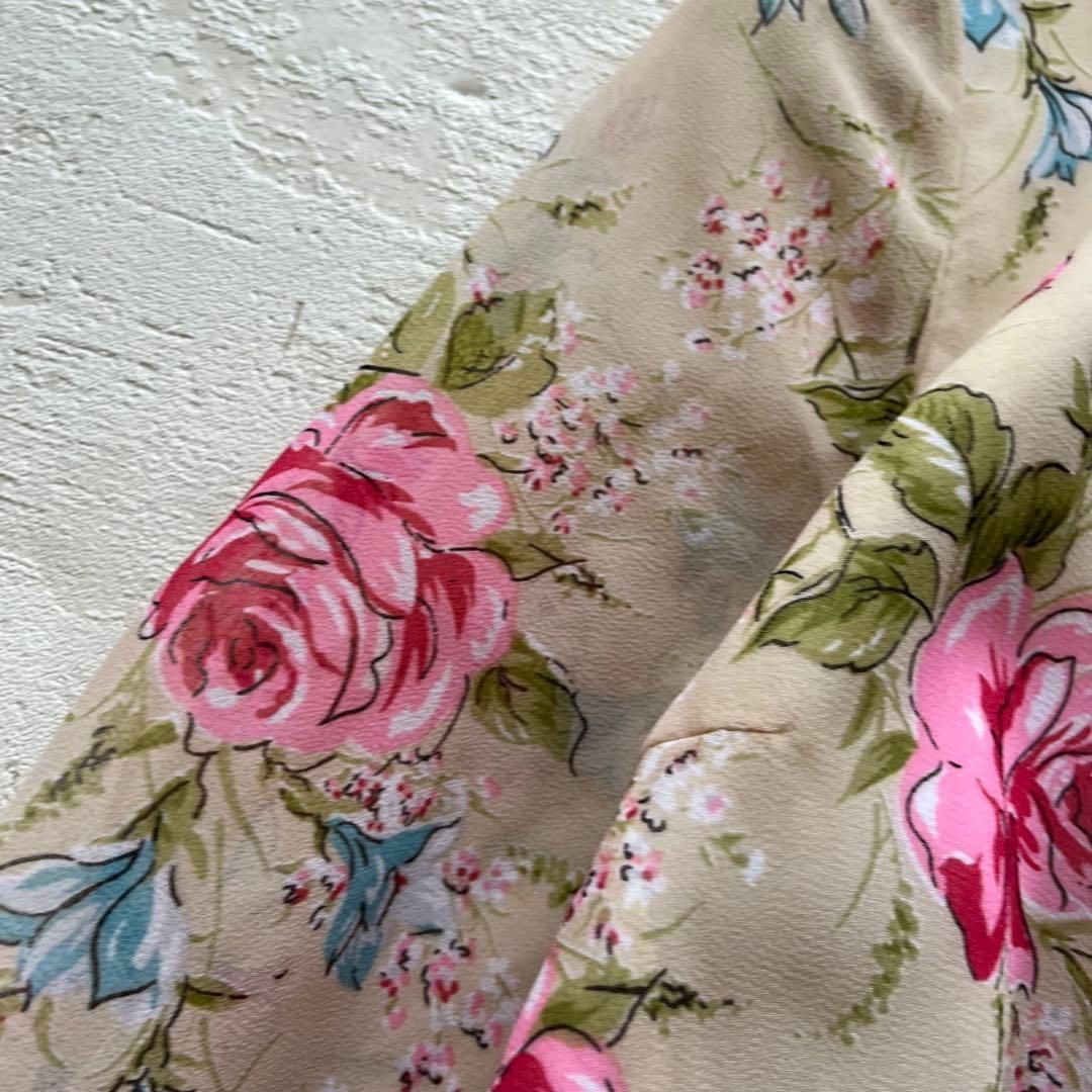 アウトレット 昭和レトロ＊花柄長袖ロングワンピースフリル付き