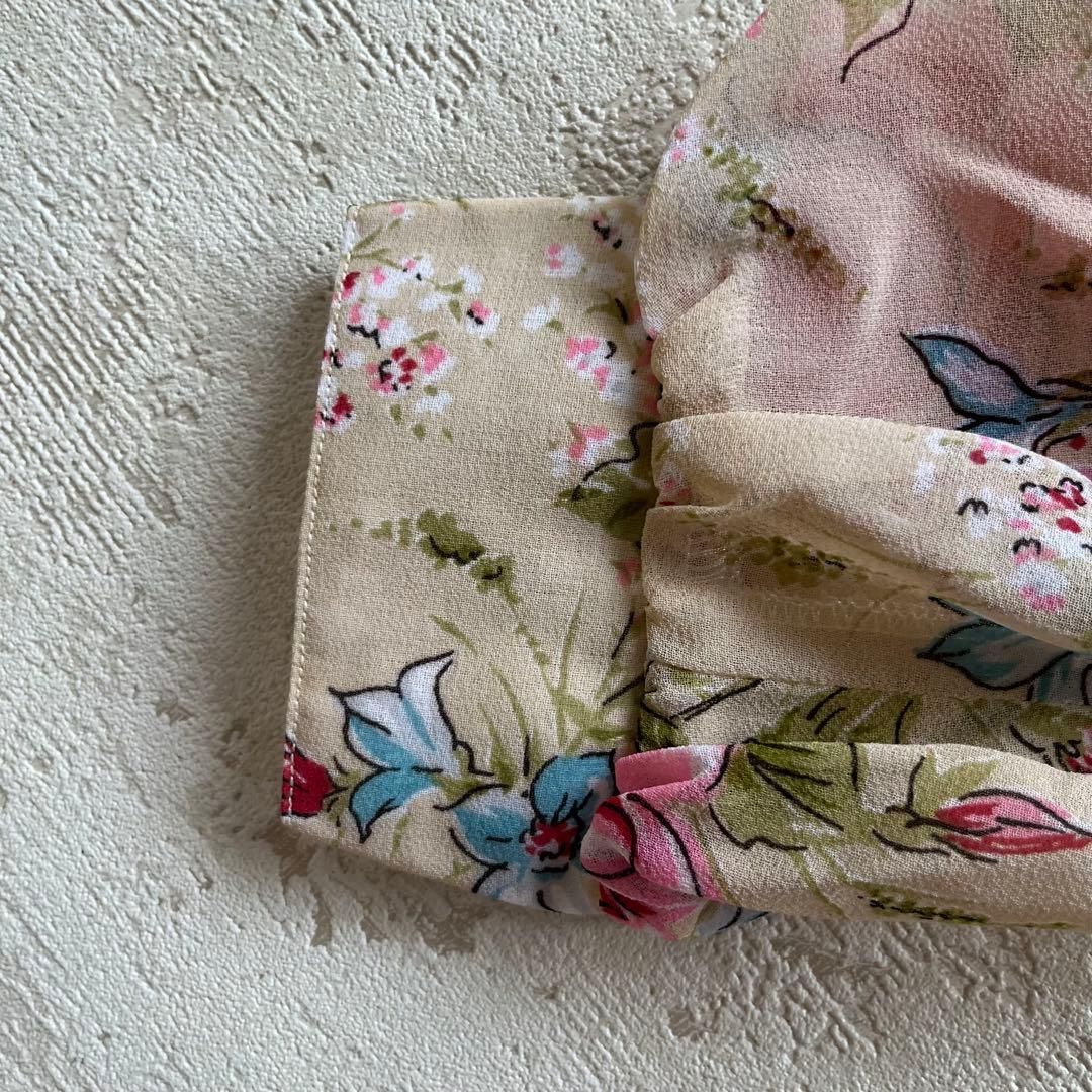 アウトレット 昭和レトロ＊花柄長袖ロングワンピースフリル付き