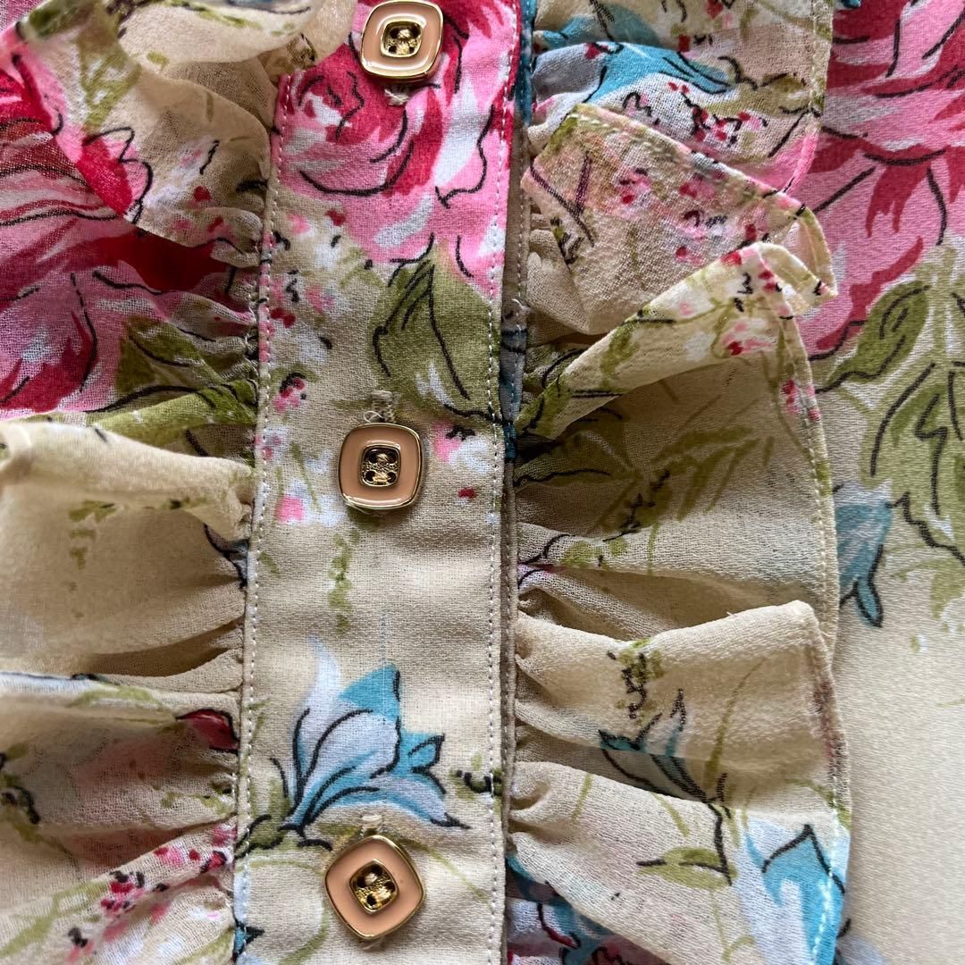 アウトレット 昭和レトロ＊花柄長袖ロングワンピースフリル付き