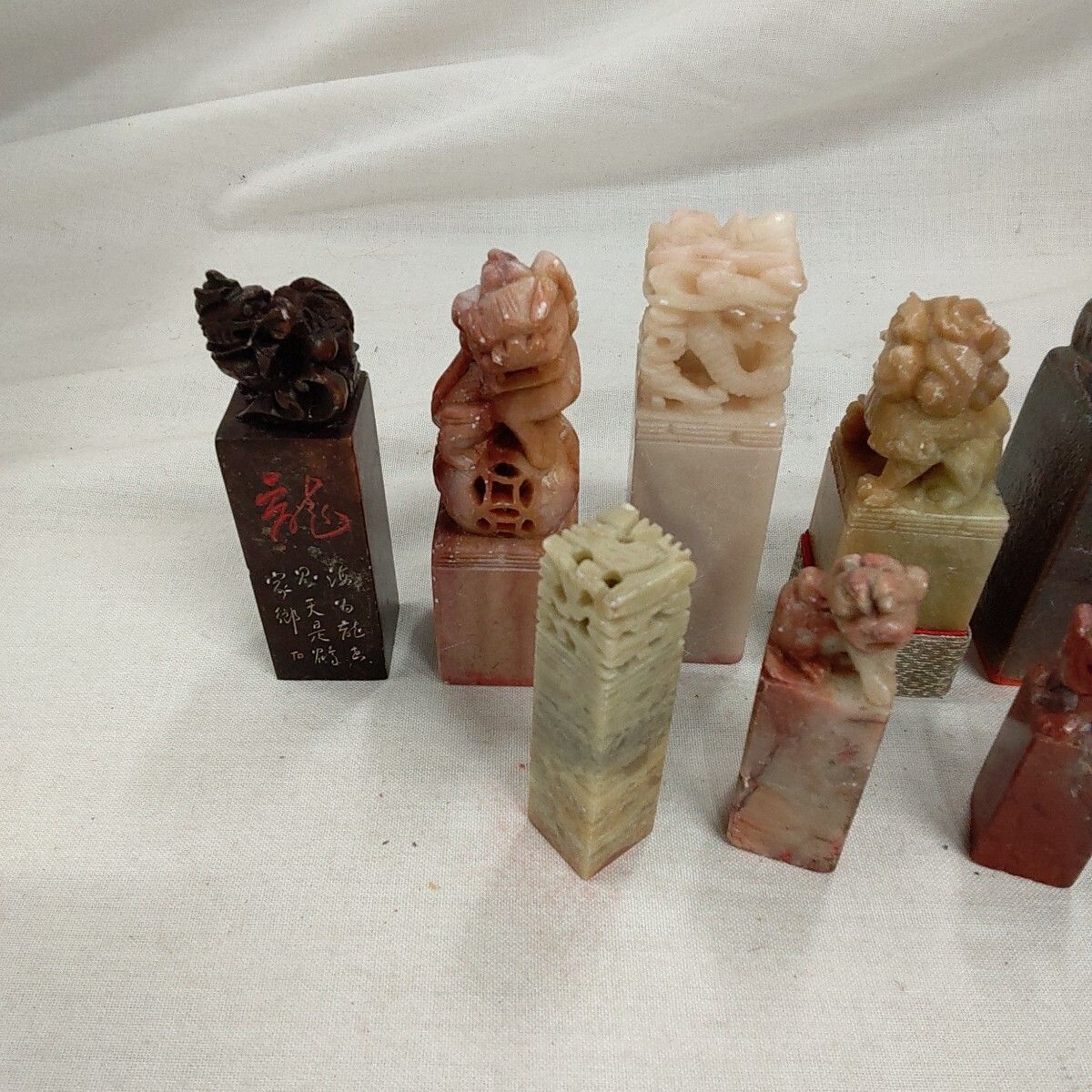 篆刻 印鑑 印材 書道具 中国美術 古印材 中国 獅子 龍 たくさん