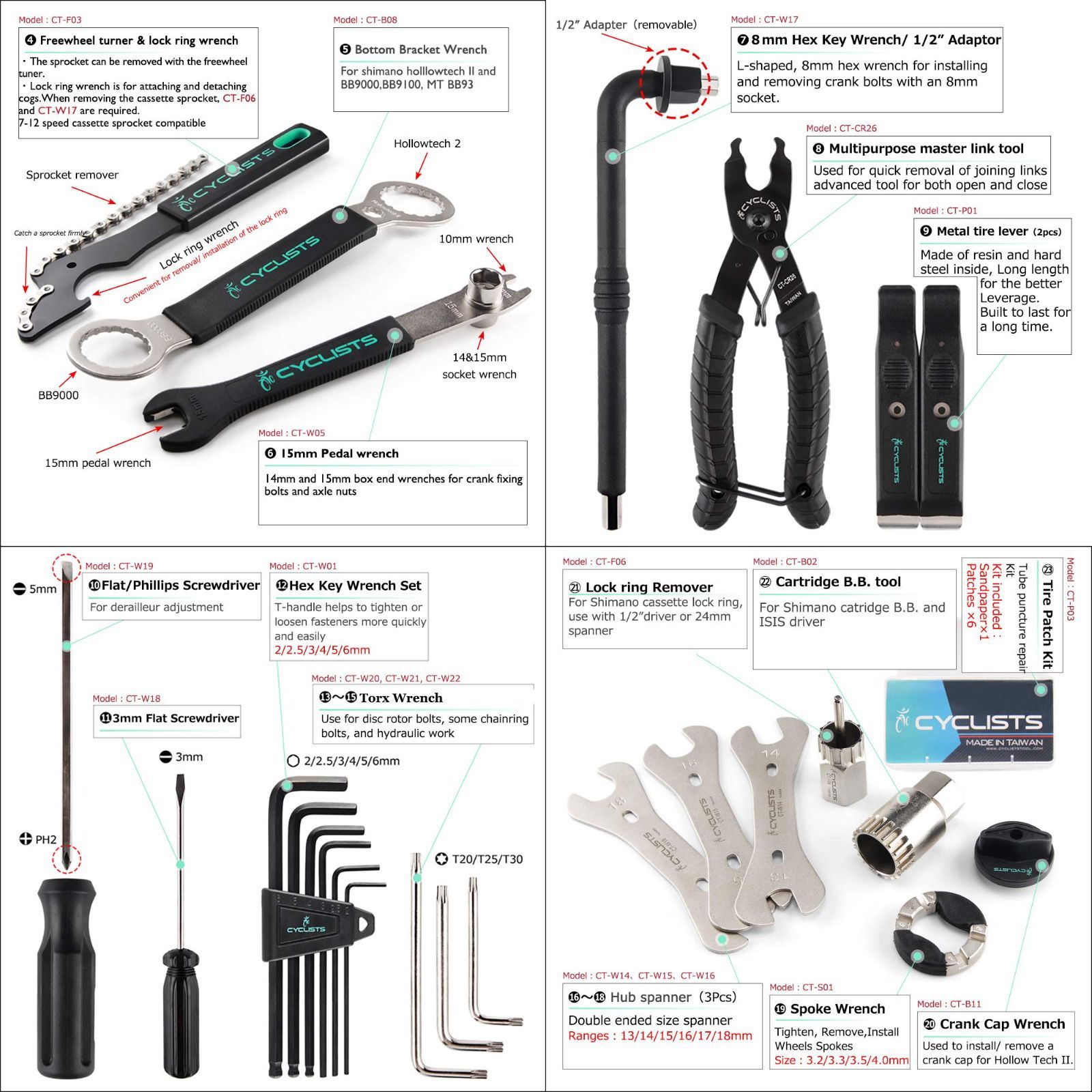 人気商品】CYCLISTS 自転車専用工具セット 23点セット シマノ対応