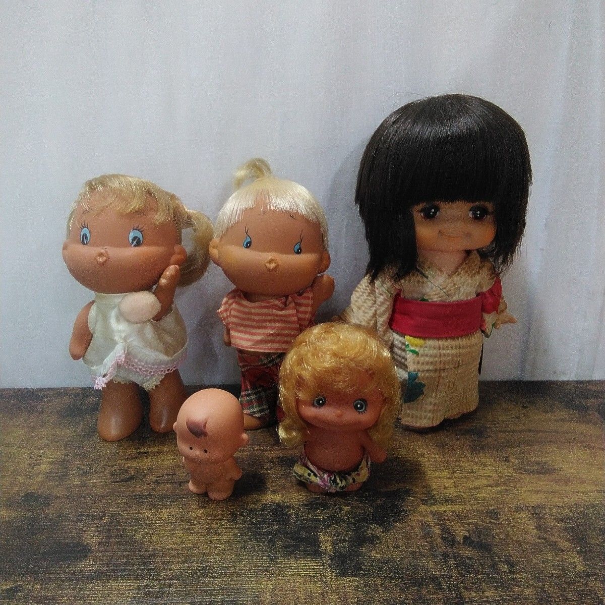 昭和レトロ ソフビ 「赤ちゃん、女の子3体、着物着た女の子(セキグチ