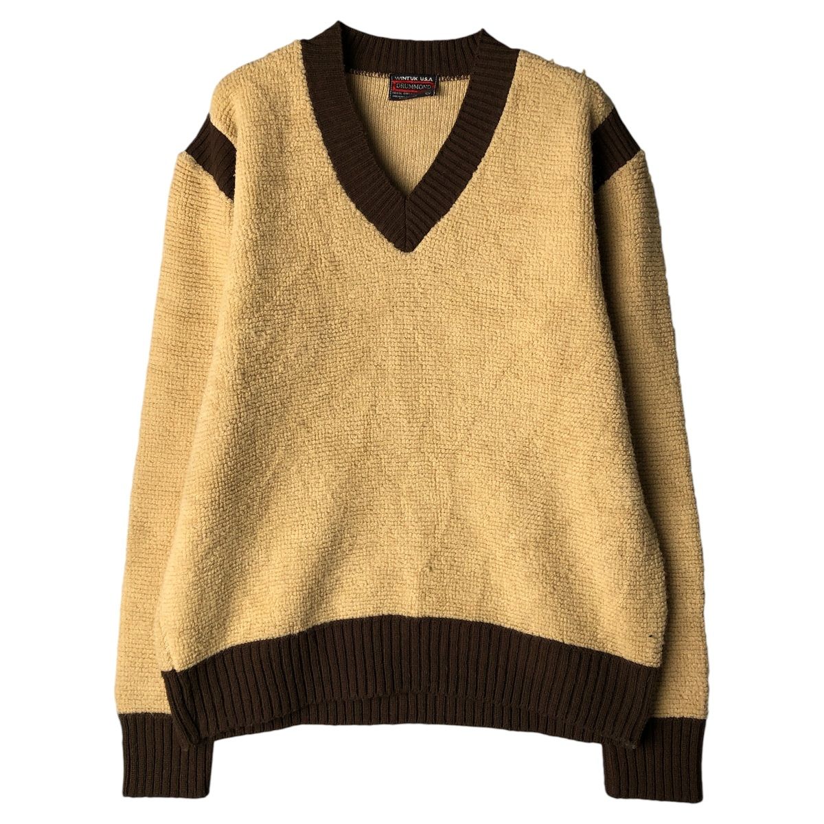 古着 60~70年代 DRUMMOND Vネック アクリルニットセーター USA製