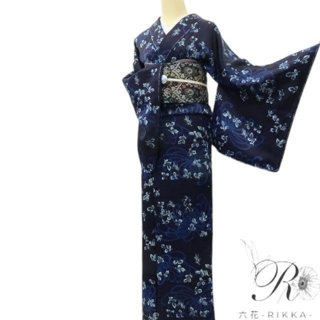 六花-RIKKA- 新品 藍香房 さが美扱い 乱菊 着物 正絹 仕付け糸付 藍